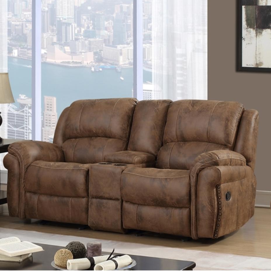 PFC Furniture Industries Reclining Fabric Loveseat with Console U0903LS Gliding Reclining Loveseat - Saddle IMAGE 1